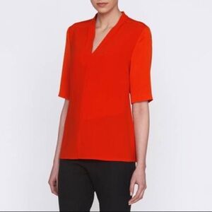 LK Bennett Red Vesta V-Neck Blouse Top Size 2 - 2855